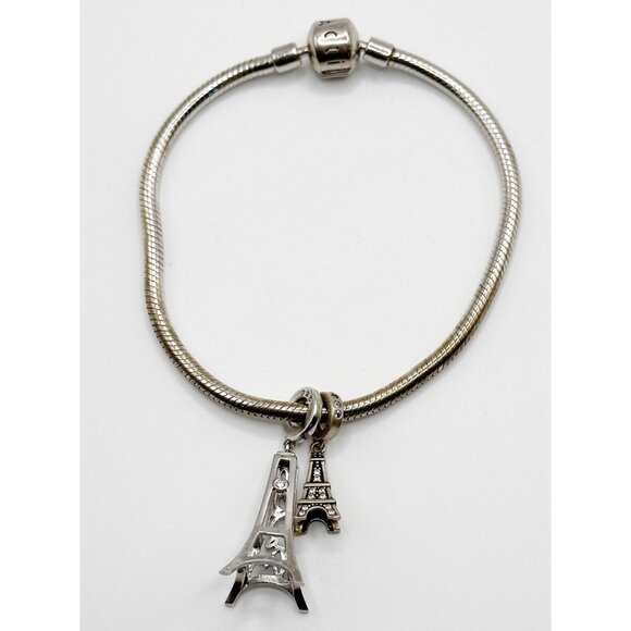 Sterling Silver Paris‎ Charms Eiffel Tower Charm Bracelet - Picture 1 of 7